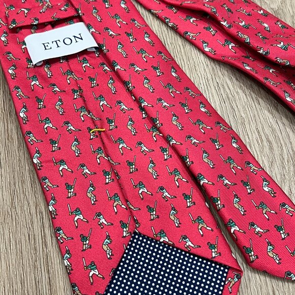 ETON Red Cricket Player Patterned Silk Tie - Picture 4 of 4